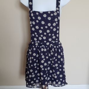 One clothing navy blue floral overall dress size medium 33 in long